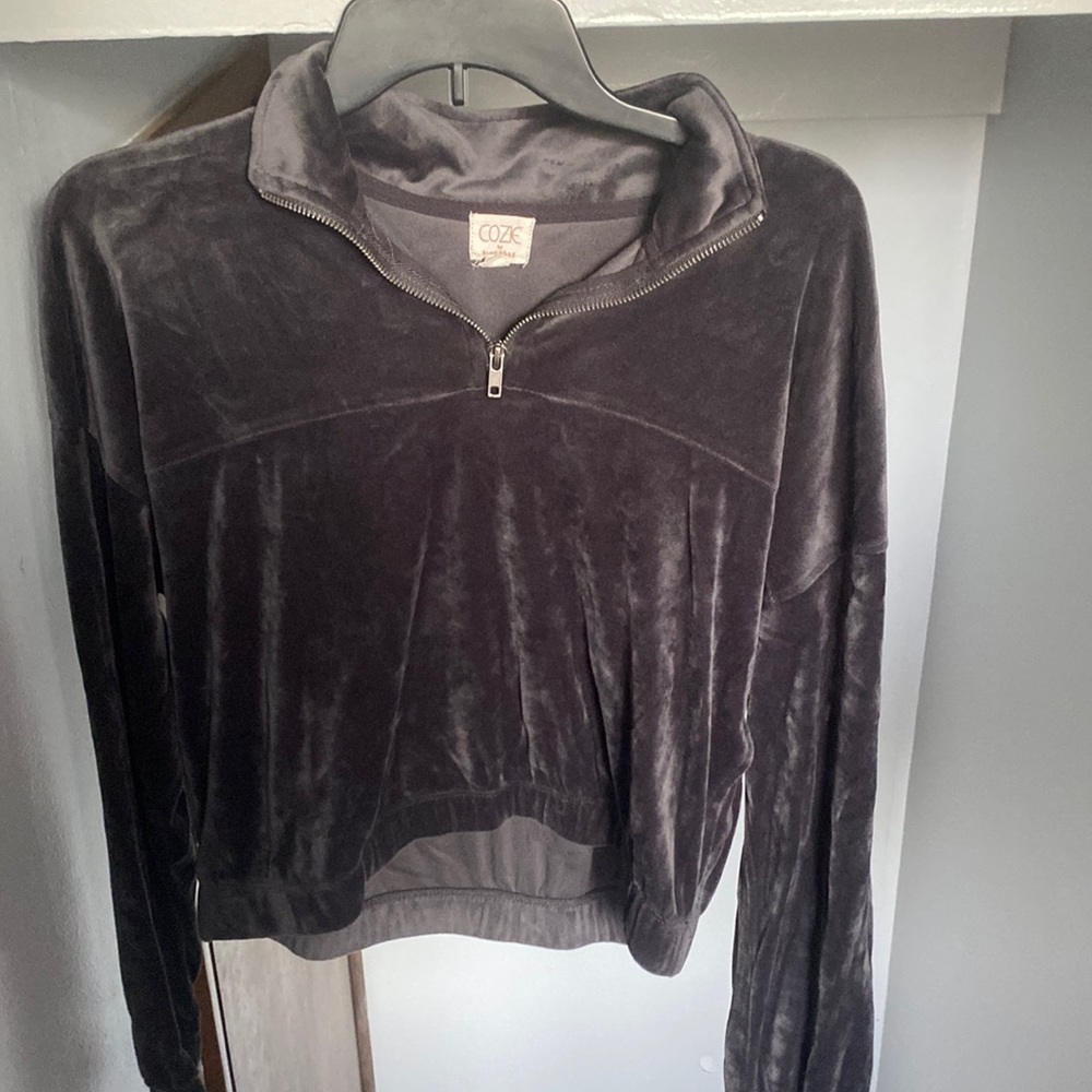 Cozie by Pink Rose grey velour quarter zip cropped jacket